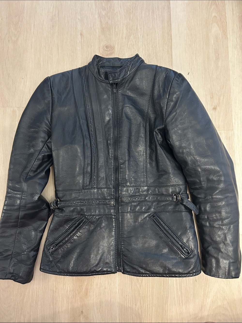 Golden Crown by Bristol Vintage Motorcycle Black Leather Jacket Women’s Small